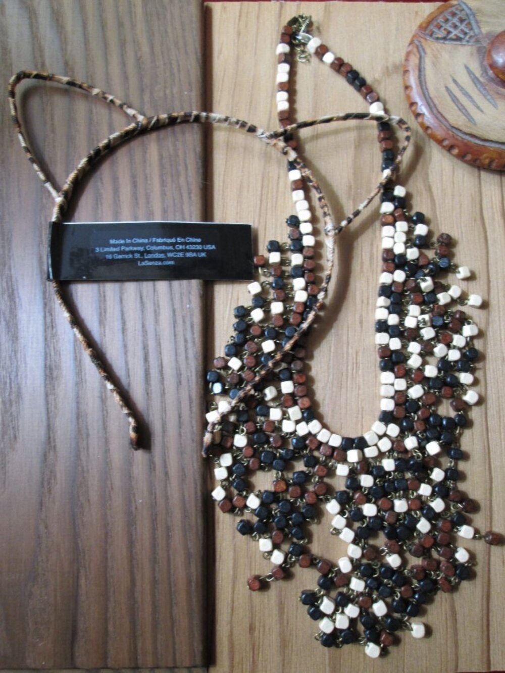 Cat/Leopard Ears Headband with matching Wood Beaded Collar Fringe Bib Necklace